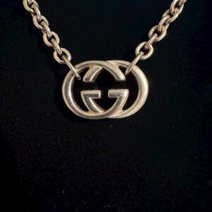 GUCCI Interlocking Double Logo G Necklace Silver SV925 45cm 28.4g with Box